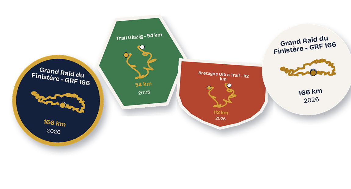 Écussons Kiptrail de plusieurs courses : rond brodé, hexagone, blason, badge